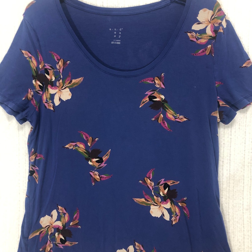 a new day Women's Floral Print‎ Scoop Neck Short Sleeve T-Shirt Top XL